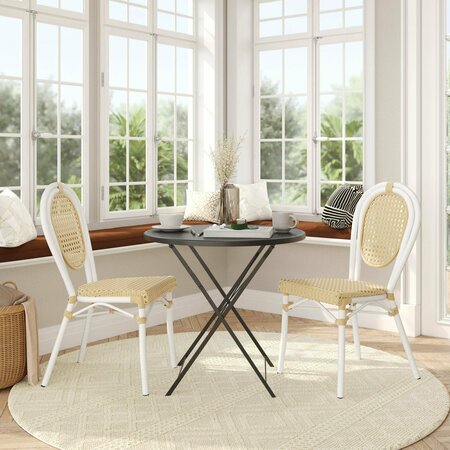 FLASH FURNITURE Cannes Thonet French Bistro Stacking Chair, Natural PE Cane Rattan and White Aluminum Frame, 2PK 2-SDA-AD642110-1-NAT-WH-GG